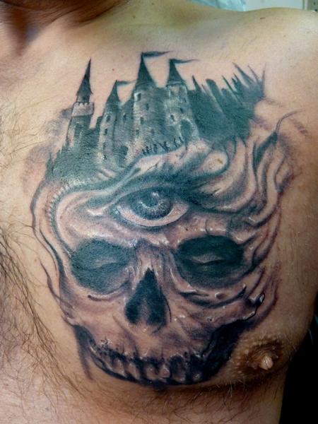 Tattoos - Castle skull - 70454